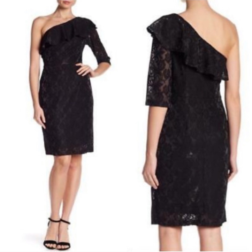 SUPERFOXX Shimmer Black One-Shoulder Sheath Dress S